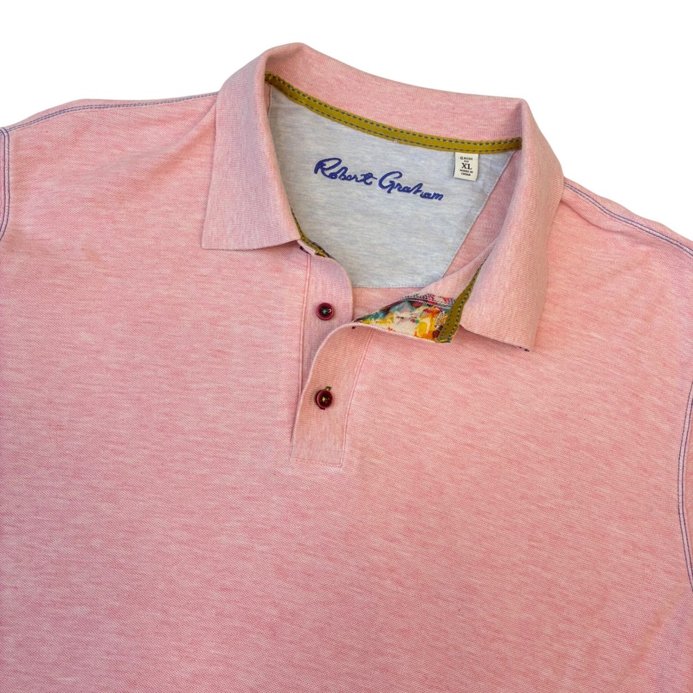 Robert Graham Polo Shirt Men XL Pink Classic Fit Short Sleeve